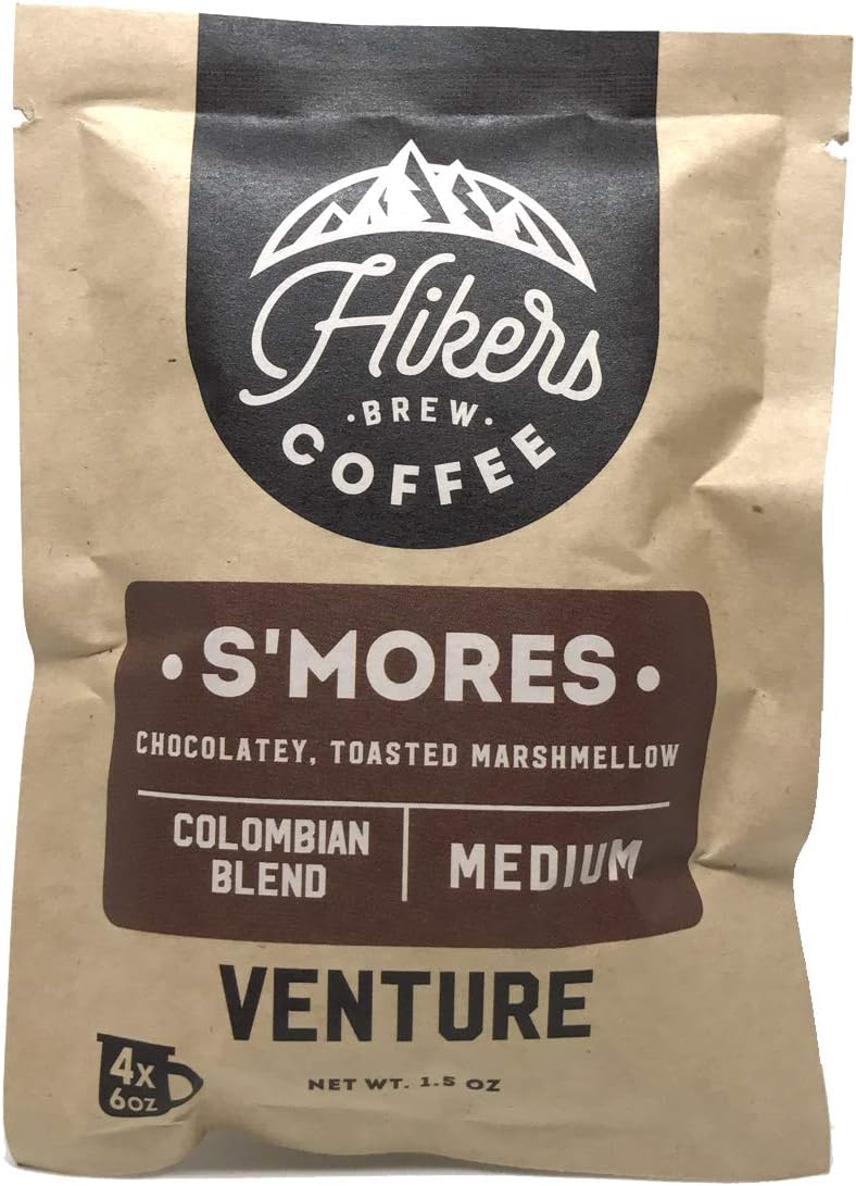 Hikers Brew Coffee - "Some Mores" - 4 Pack - 1.5oz Venture Pouches - S'mores Flavored Coffee - Ground Coffee
