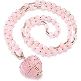 Top Plaza Healing Crystal Amethyst Necklace Natural Stone Beads Life Tree Wire Wrapped Teardrop Gemstone Pendant Jewelry for Women Mom