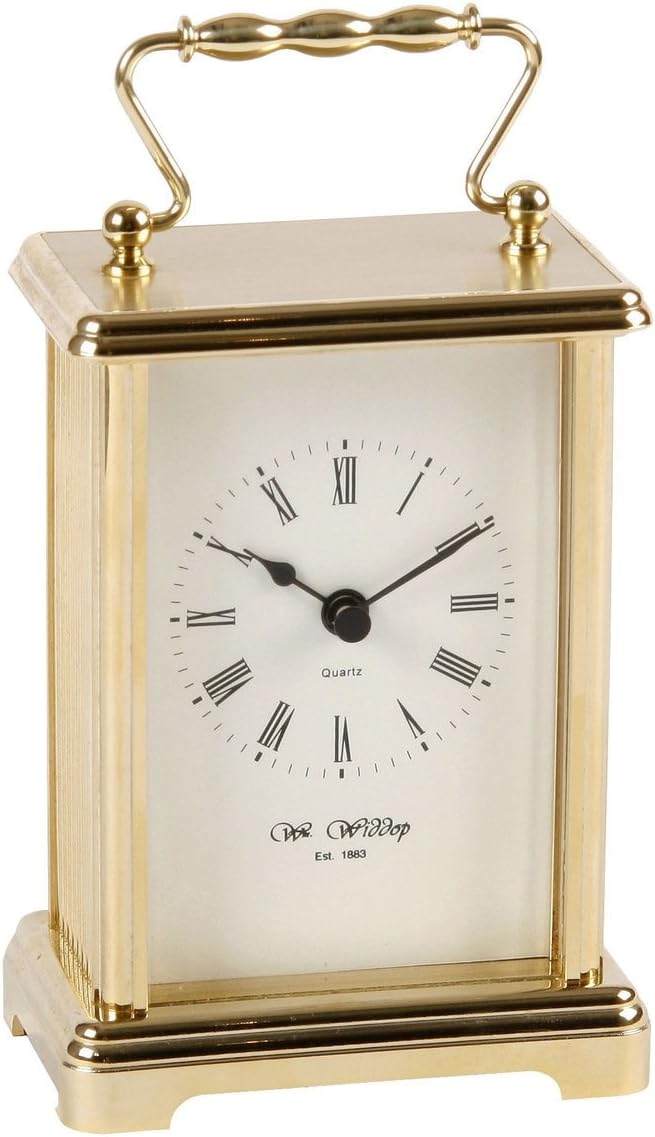 Widdop and Co Brass Effect Carriage Clock Quartz Movement White Dial 13cm