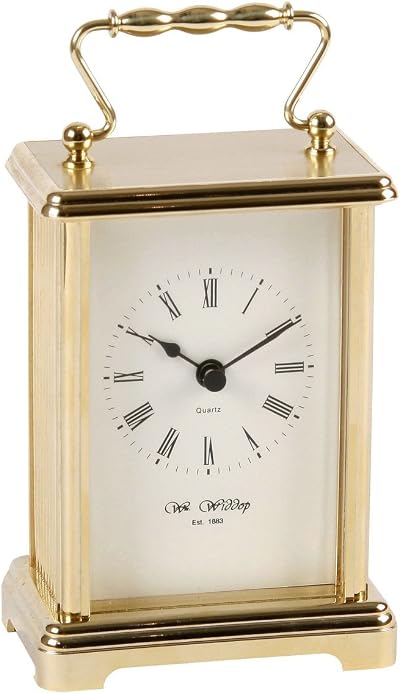 Widdop and Co Brass Effect Carriage Clock Quartz Movement White Dial 13cm