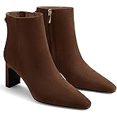 Coutgo Womens Ankle Boots Chunky Heel Closed Toe Booties Side Zipper Winter Dress Shoes