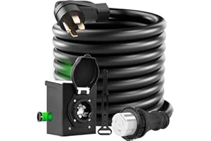 AIXZGLOBAL 50A 15FT Generators Cord and Pre-Drilled Power Inlet Box, Generator Extension Cord 125V/250V 12500W Heavy Duty NEMA14-50P/SS2-50R RV Generator Power Cord Twist Lock Connector ETL Listed