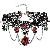 Utaly Ruby Stone Choker Necklace for Women with Black Lace Red Crystal Bow Tie Necklaces for Halloween