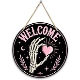 Halloween Welcome Door Sign Decor, Horror Skeleton Hand Wooden Farmhouse Hanging Sign, Wall Decor & Accessories for Front Door Porch Garden, Halloween Wall Ornament Gifts -30