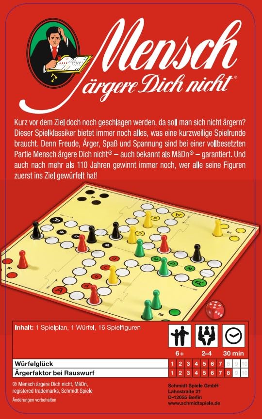Schmidt Spiele 51204 Mensch ärgere Dich Nicht, Bring Mich mit Spiel in der Metalldose, Bunt 3