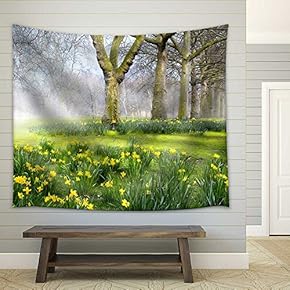 Art Spring Flowers in The English Park - Fabric Wall Tapestry Home Decor - 51x60 inches