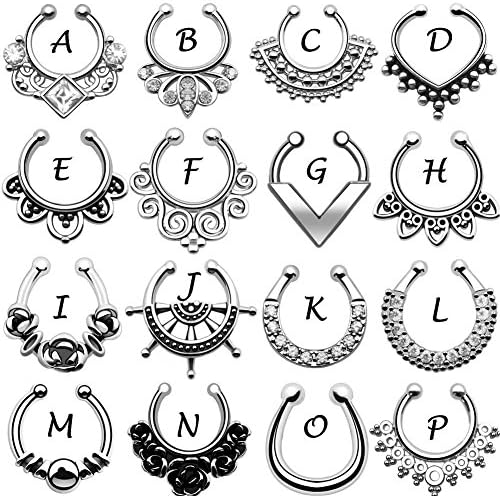 1pcs Stainless Steel Clip On Septum Clicker Ring Nose Piercing Multi-styles