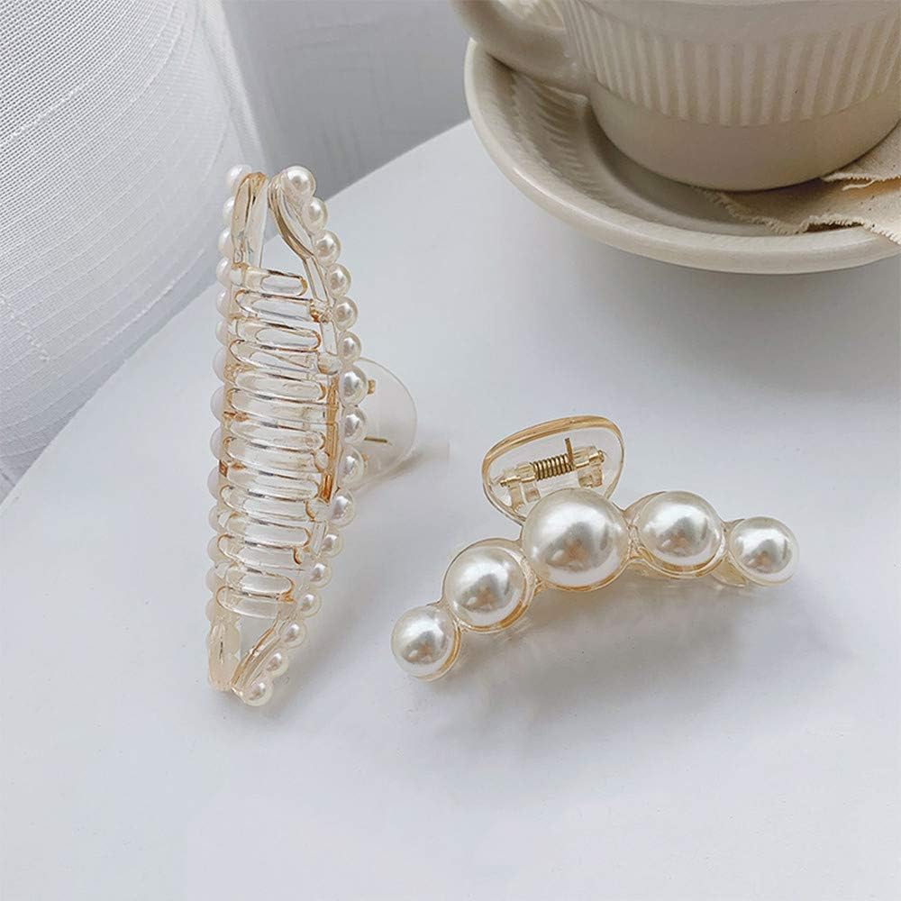 Hair Claw Clips for Women Large Pearl Jaw Clips Fashion Girls Pearl Hair Clips Plastic Hair Catch for Thick or Thin Hair (4 Packs) - Image 3