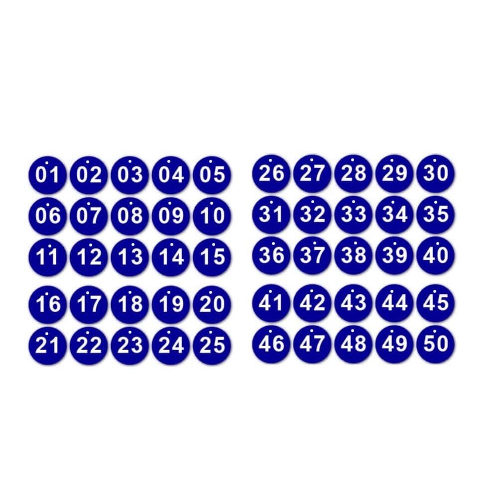50Pcs Engraved Number Discs, 1-50 Plastic ID Number Tags Table Numbers Key Tags for Lockers Party Restaurants Clubs Hotel (Dark Blue)