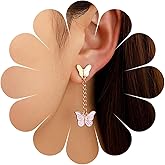 Erimberate Bohemian Enamel Butterfly Dangle Earrings Gold Butterfly Tassel Drop Earrings Pink Butterfly Tassel Chain Earrings Small Butterfly Stud Earrings Jewelry for Women Gifts