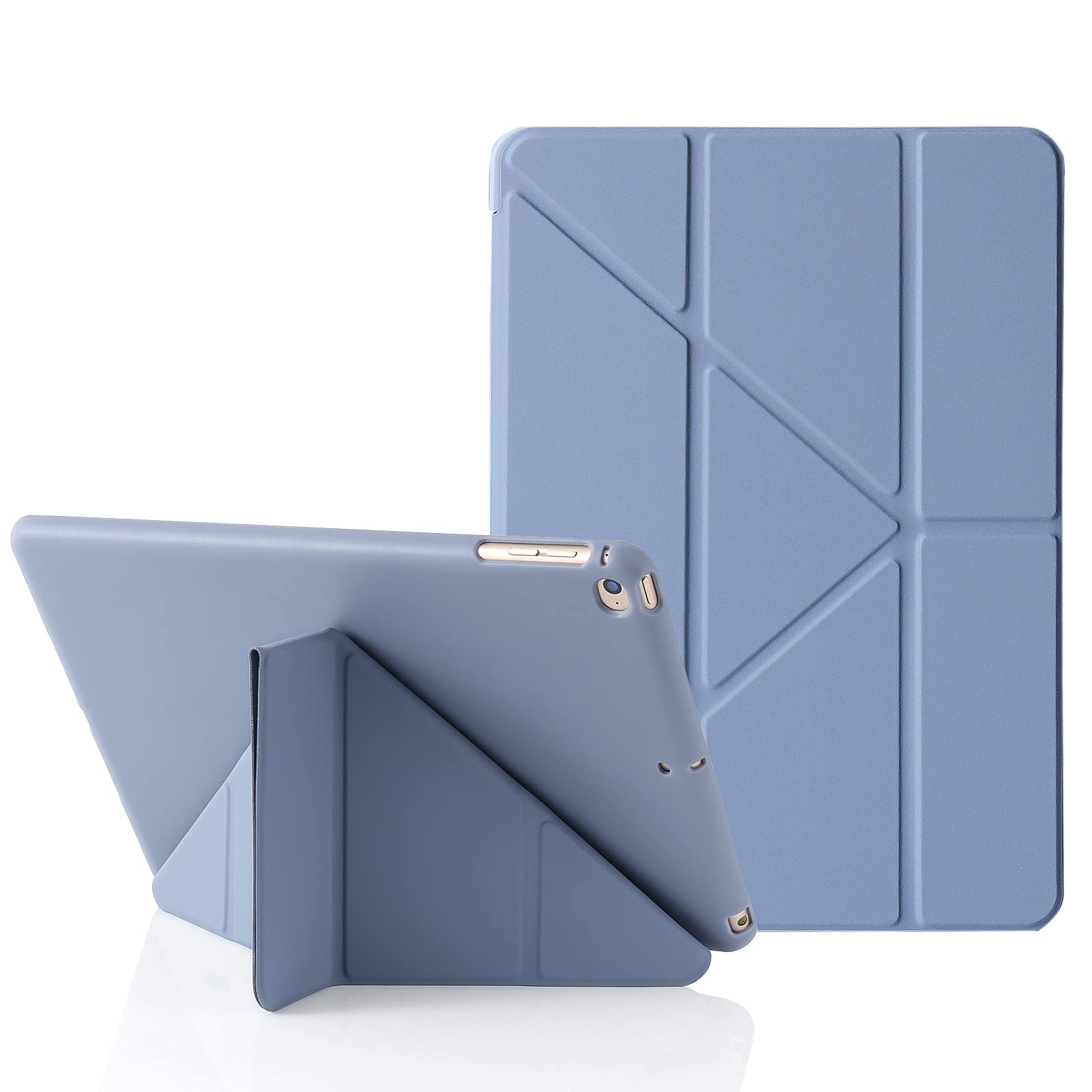 Origami iPad Case for iPad 9.7 Inch 6th 2018 & 5th 2017 Gen, also Fits iPad 9.7" Air 2013 & Air 2nd 2014, 5-in-1 Multiple Angles Viewing Positions, Smooth Silicone Cover & Soft TPU Back (Blue-Gray)