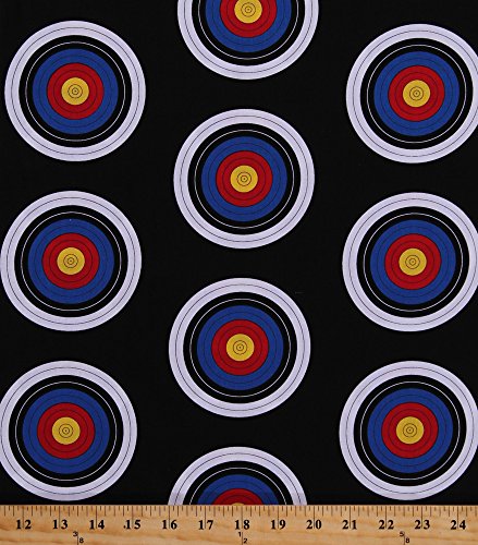 Cotton Targets Archery Target Practice Shooting Bulls Eyes Bulls-Eyes Sports Life 3 Black Cotton Fabric Print by The Yard (srk-15074-2-black)