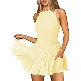 Hragc Women's Flowy Pleated Ruffle Tennis Athletic Dress for Women Summer Boat Neck Sleeveless Mini Golf Dress Shorts Pockets