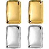 OWNCOOL Chunky Rectangle Stud Earrings for Women Statement Earrings Minimalist Earrings Trendy Big Earrings Fashion Jewelry Gift