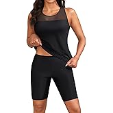 Yonique Women's Two Piece Swimsuits with Shorts Modest Tankini Bathing Suits Racerback Swim Tops Short Athletic Swimwear