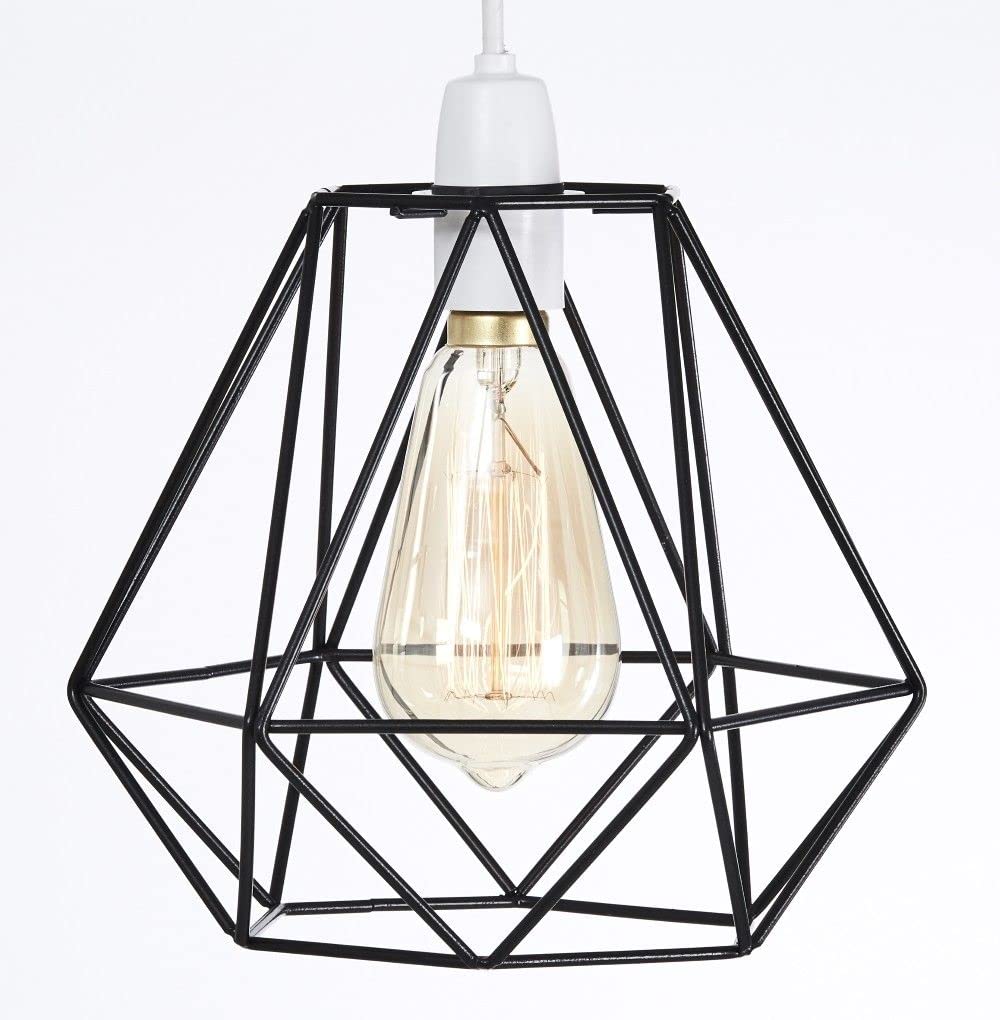 GMUK Home & Garden Products | Retro Vintage Industrial Easy Fit Wire Basket Cage Pendant Light Shade | Pendant Lights, Home Décor & Improvement Essential | 210mm Shade Diameter – Black