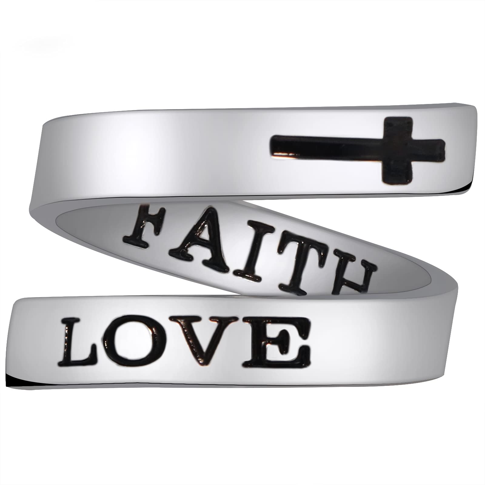 YooAi Inspirational Personalized Rings Engraved Stainless Steel Ring Adjustable Stacking Ring Jewelry Gift for Women Girls Love Faith