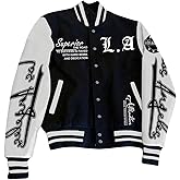 SOLY HUX Men's Varsity Jacket Color Block Letter Graphic Print Long Sleeve Casual Baseball Jacket