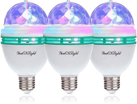 youoklight 3 pack e26 lampara giratoria a todo color led estroboscopica bombilla multi cristal etapa luz para discoteca cumpleanos fiesta club bar