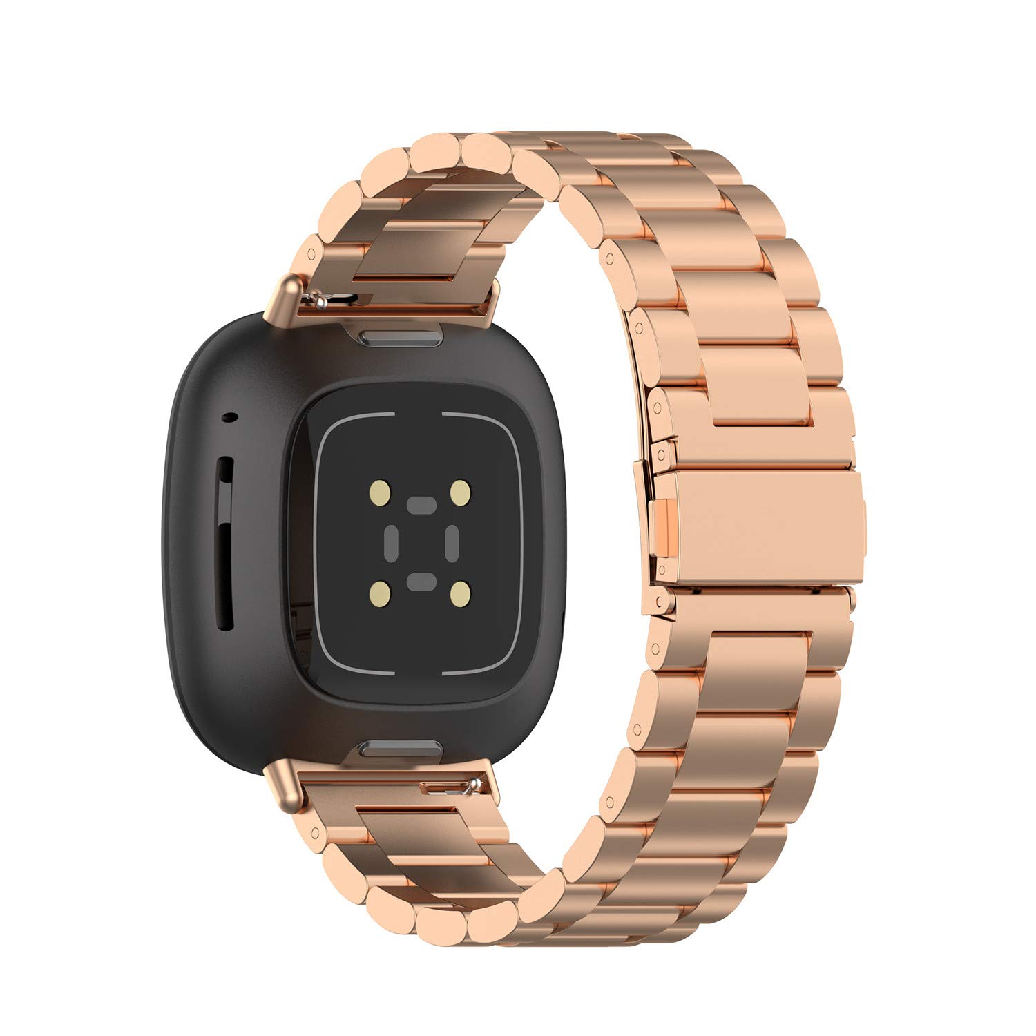 H.May Metal Strap Compatible with Fitbit Versa 2 Strap, Adjustable Stainless Steel Metal Replacement Bracelet Compatible with Fitbit Versa 2/1, Versa Lite Edition, Rose