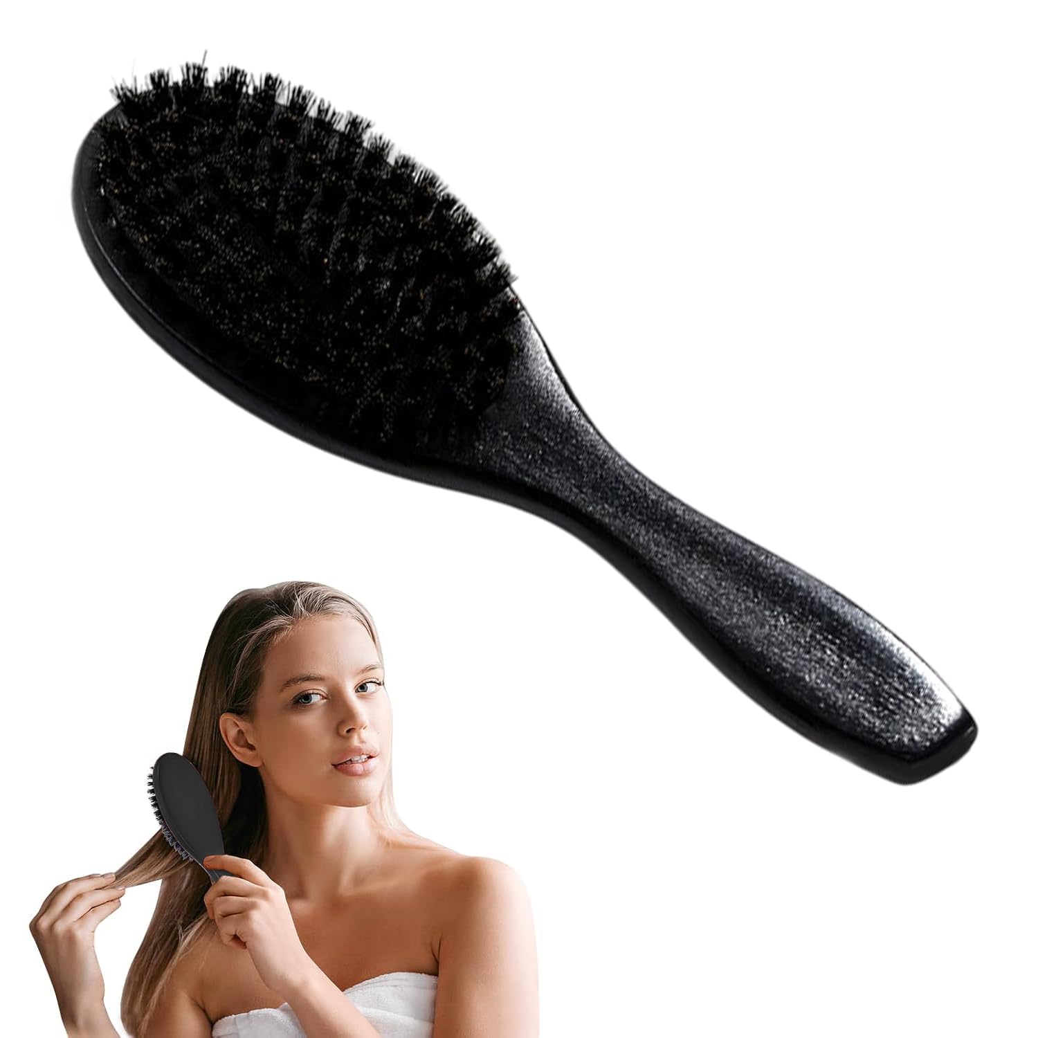 100% Soft Boar Bristle Hair Brush for Thin & Fine Hair, Soft Bristle Brush Beech comb with Beech Handle Used, Professional Round Hair Brushes, for Men with Thin or Thick Hairs Styling Beard Brush