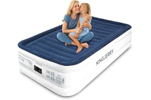 KINGJERRY Twin XL Air Mattress with Built-in Pump, 18" Raised Comfort, Upgraded 80" Length, Dual-Layer Leakproof, Support 500