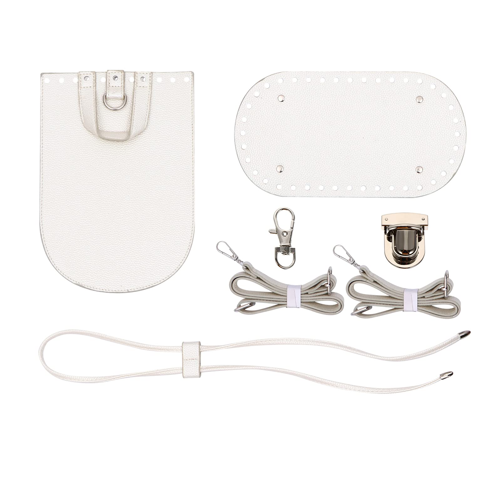 Amosfun 7pcs DIY Knitting Crochet Bag Kit PU Leather Bottom Shaper Handbag Purse Base Shaper with Holes Snap Hook Fasteners for DIY Carft Shoulder Bags Supplies Silver