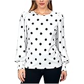 winkbay Women's Vintage Polka Dots Puff Sleeve Tops Fall Dressy Casual Crew Neck Evening Blouses