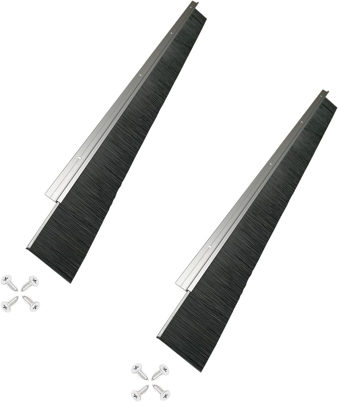 Retsun Set of 2 Extra-Wide Door Brush Seal Strip – 61mm (2.4") W x 880mm (34.6") L, Silver Aluminum Frame with Black PP Bristles, Draught, Dustproof, Weatherproof & Pest Control（Silver1.5, 2)