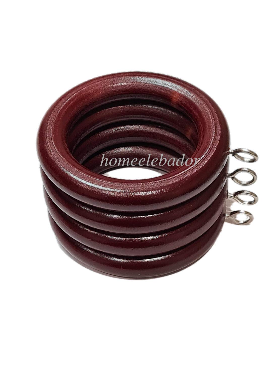 Mahogany Red Wooden Curtain Rings 35mm with Screw Eye Drapery Curtain Rings Rod Hanging Sliding Eyelet for 32mm Poles Pack of 12.
