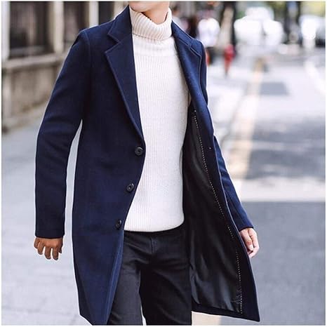 Amazon Co Jp Jpakios カジュアルビジネスメンズロングウールコート メンズグレーロングウールジャケット 色 Navy Blue サイズ M ホーム キッチン