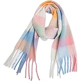 SHOHOKU Large Chunky Plaid Scarf Coloured Checked Oversized Scarf Tassel Soft Fall Winter Thick Warm Shawl Women