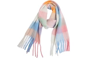 Yatemiole Women's Cashmere Big Coloured Checked Scarf Winter Warm Wrap Scarf