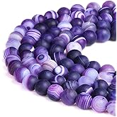 PLTbeads Gorgeous Purple Stripe Agate Natural Gemstone Loose Beads 8mm Matte Round Approxi 15 inch DIY Bracelet Necklace for Jewelry Making
