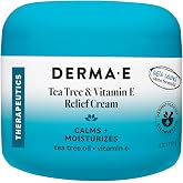 DERMA E Tea Tree &amp; Vitamin E Relief Moisturizing Body &amp; Face Cream, 4 Oz | Deeply moisturizing &amp; fast-absorbing non-greasy cream, soothing and nourishing care for dry, irritated skin
