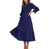 BTFBM Women Casual Long Sleeve Crew Neck Fall Dress Bohemian Relaxed Fit Floral Flowy Maxi Dresses Tiered Cocktail Dress