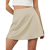 AURUZA Women Satin Mini Skirts, Silk High Waisted Flared Elegant A-line Short Skirt Zipper Elastic for Women