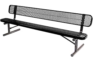 COATEDOUTDOORFURNITURE Coated Outdoor Furniture Heavy-Duty Portable Outdoor Bench Thermoplastic Coated, Expanded Metal, Commercial-Grade Seating, Made in America (Portable with Back, 8 Ft, Black)