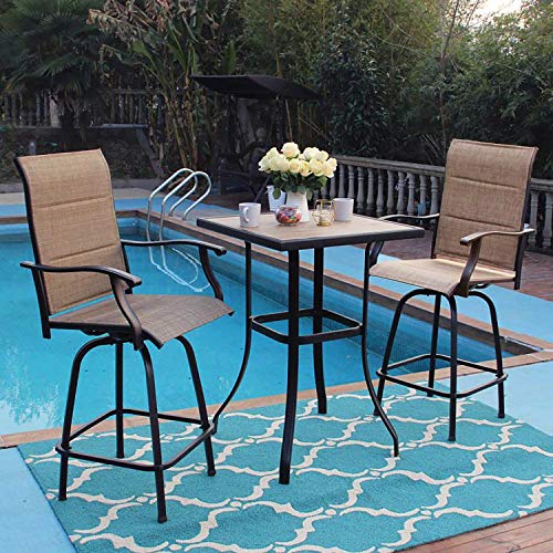 MFSTUDIO Outdoor Swivel Bar Stools Set of 3 Bar Height Patio Bistro Set