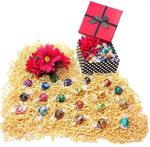 Polka Dot Easter or Mothers Day Gift Basket Box - Deluxe Assortment Lindt Lindor Gourmet Chocolate Truffles &amp; Floral Accent (R)