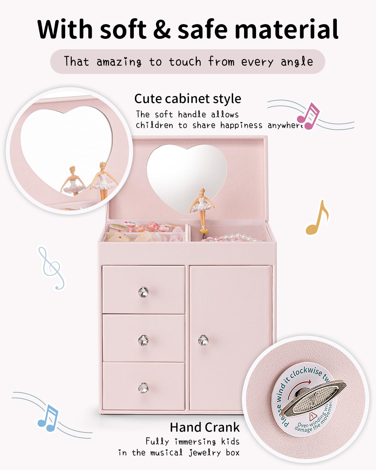 Vlando Musical Jewelry Box for Girls, Large Kid Music Box with Ballerina for Birthday Bedroom Decor, 4 Layer Girl Jewelry Gifts for Girls Kids - Light Pink