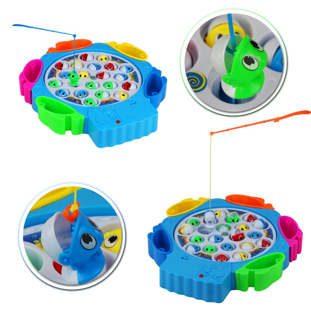Fishing Game Toy, Electronic Rotating Music Colorful Fish Board Educational Training for Children Kids Toddles Boys Girls