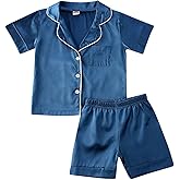 Toddler Baby Kids Satin Summer Pajamas Set Short Sleeve Button-Down Pajamas Top Pants 2Pcs Loungwear Sleepwear Pjs