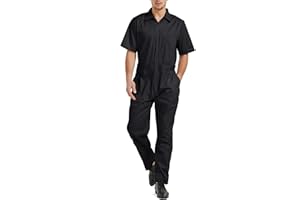 TopTie Men's Light Weight Short-Sleeve Work Coverall with Elastic Waist