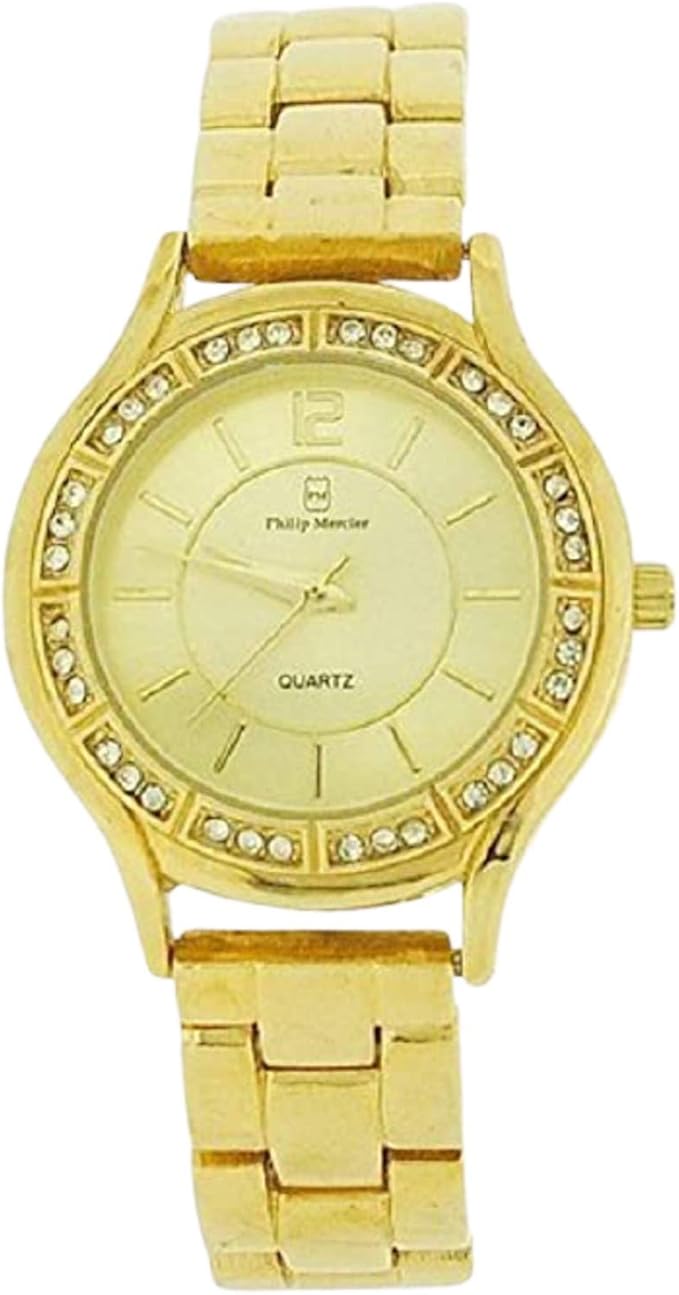 Philip Mercier Ladies Crystal Bezel Sunray Dial Goldtone Strap Watch PMP18C Amazon.co.uk Watches