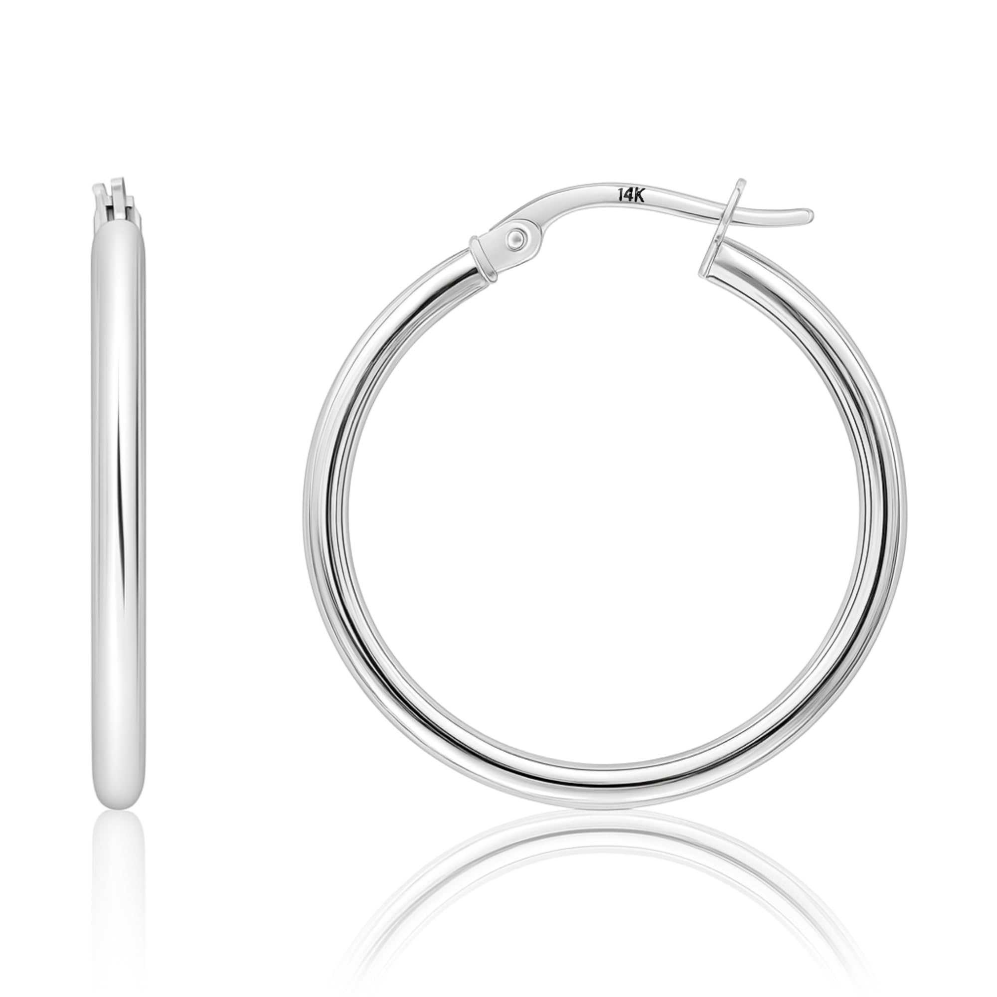 Solid 14k Gold Hoop Earrings for Women | 14k Yellow Gold or White Gold Hoop Earrings | 14k Real Gold Earrings with Click Tops | Small to Large 0.47 to 2 Inch Gold Hoop Earrings by MAX + STONE, 25mm | — image 1