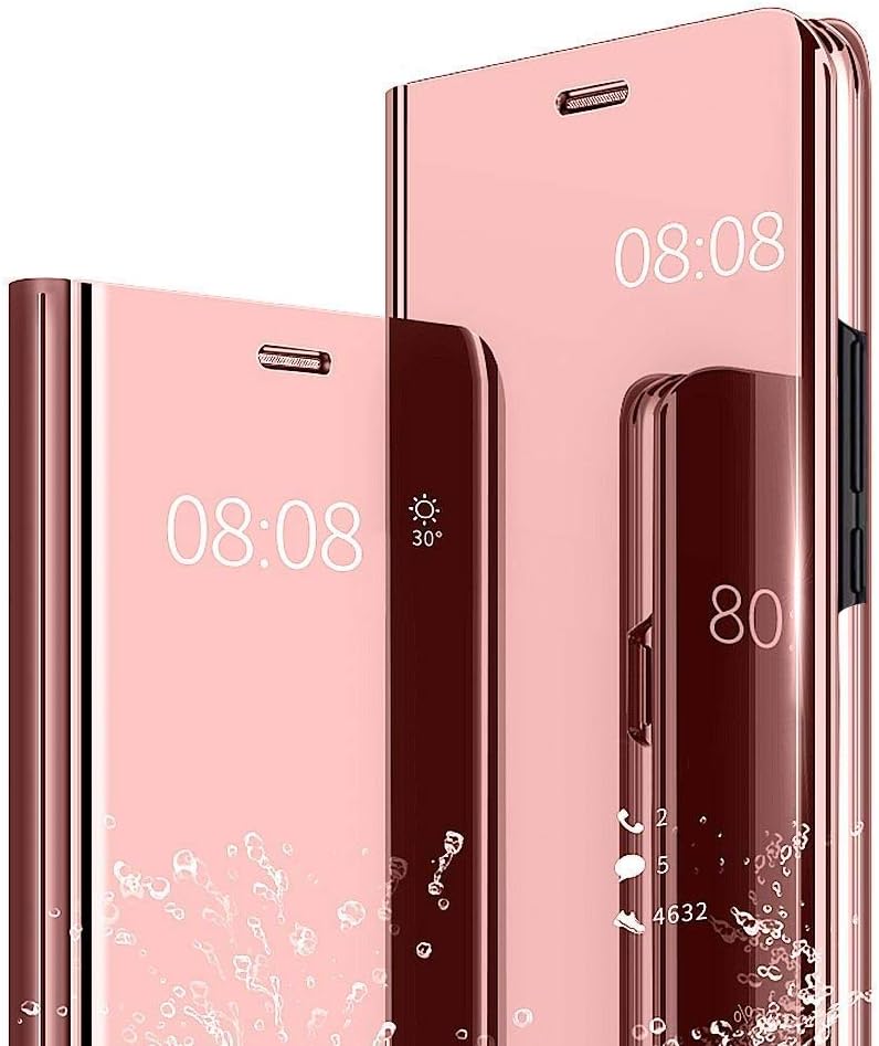Mirror Case for Samsung Galaxy S9 Plus, Flip Case Clear View Cover Case Shell Mirror Plastic Shockproof Hard Case Cover Luxury Protective Case with Function Support - Rose Gold