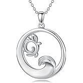 Plesitep Turtle Necklace for Women Sterling Silver Crystal Sea Turtle and Ocean Waves Pendant Necklaces Jewelry Gifts