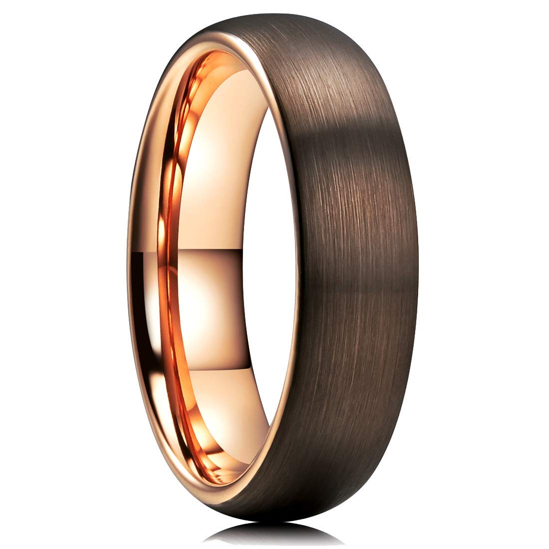 King Will DUO 6mm Dome Brown Tungsten Carbide Wedding Band Ring Rose Gold Inside Comfort Fit 10