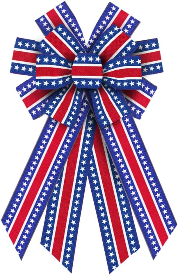 Bows & Ribbons - Estivaux Large Veterans Day Patriotic Bows for Wreath, Labor Day Wreath Bows American Blue Burlap Bows Christmas Patriotic Front Door Bows for Indoor Outdoor Farmhouse Trees Veterans Day Decorations